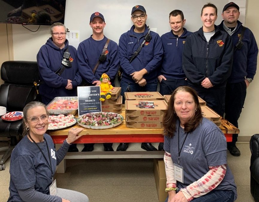 Pizza, Breadsticks, Cupcakes, Chocolate Covered Strawberries and a Goodie Bag to the Saylor Fire Crew