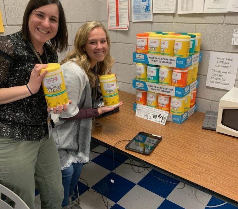 In January Cornell City Serve gave Clorox wipes for each classroom at Cornell Elementary